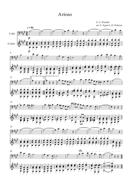 Arioso, George Frideric Handel, For Cello & Guitar image number null