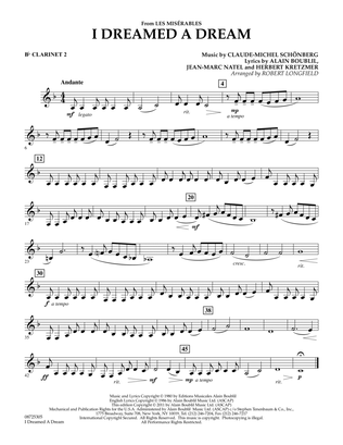 Book cover for I Dreamed A Dream (from Les Miserables) - Bb Clarinet 2