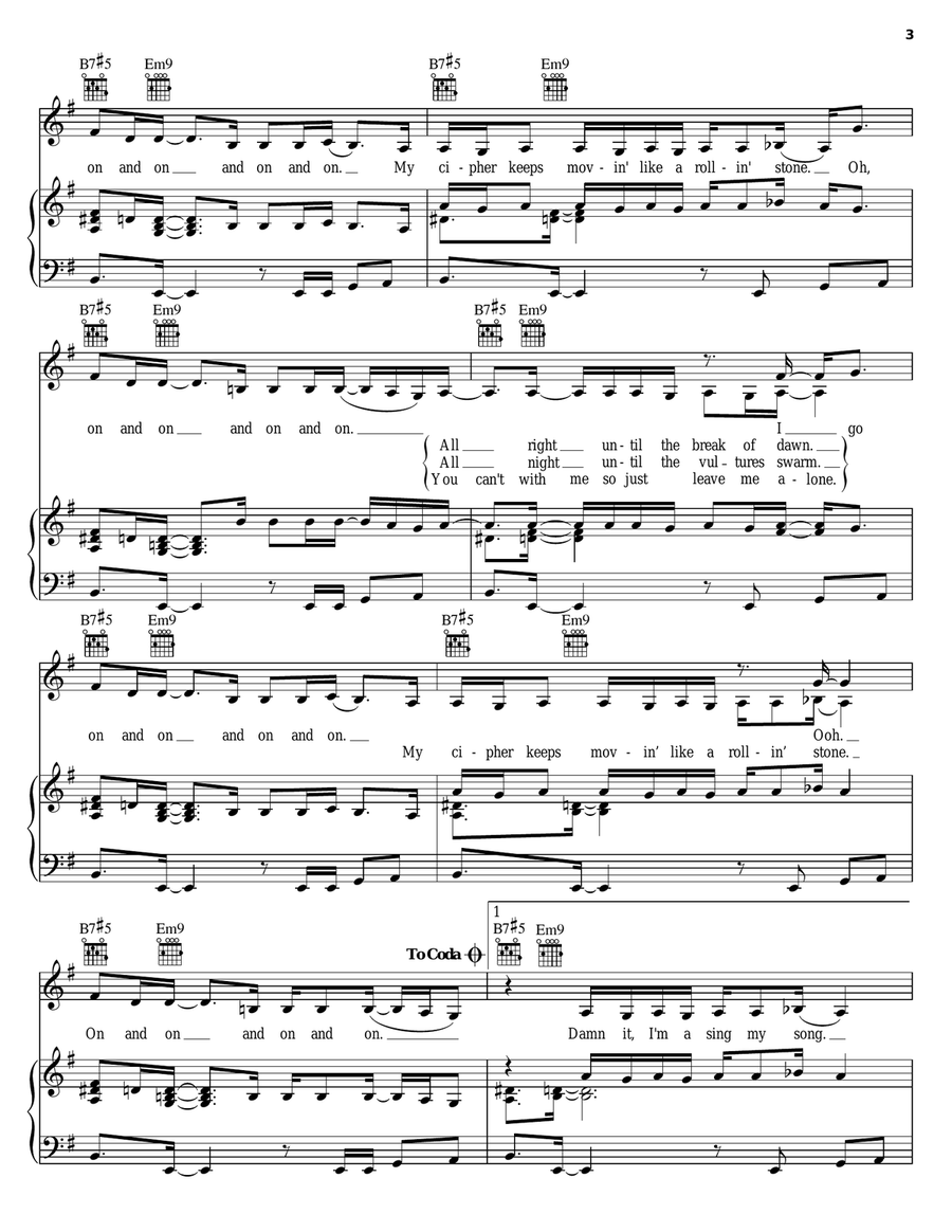 On And On Piano, Vocal, Guitar scores gallery preview page 3
