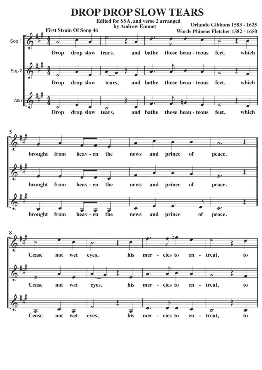 Drop Drop Slow Tears A Cappella SSA SSA scores gallery preview page 1