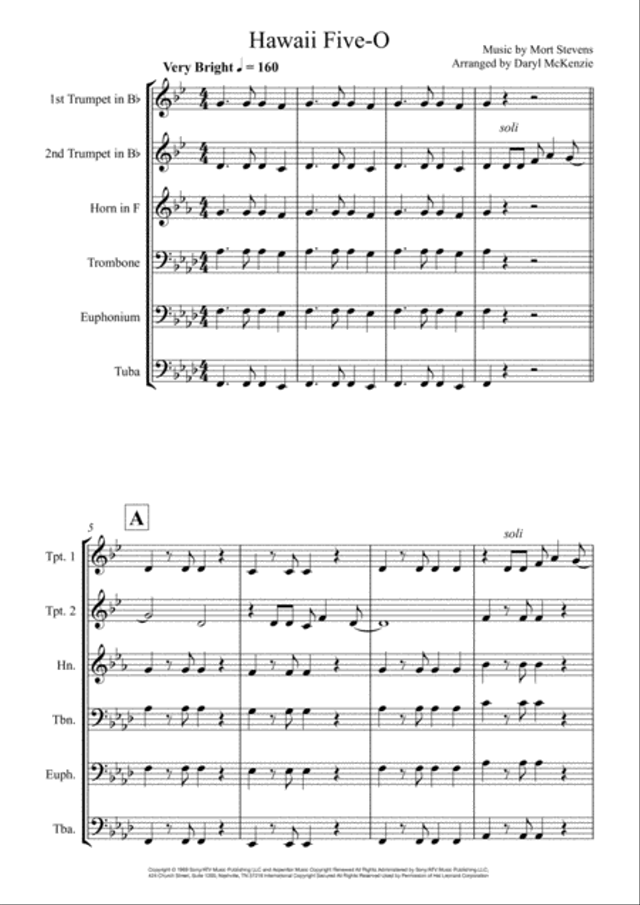 Hawaii Five-O Theme Euphonium scores gallery preview page 1
