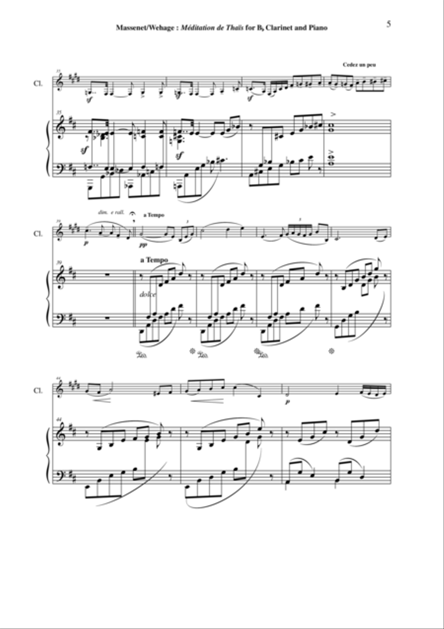 Jules Massenet: Meditation from "Thais", arranged for Bb clarinet and piano