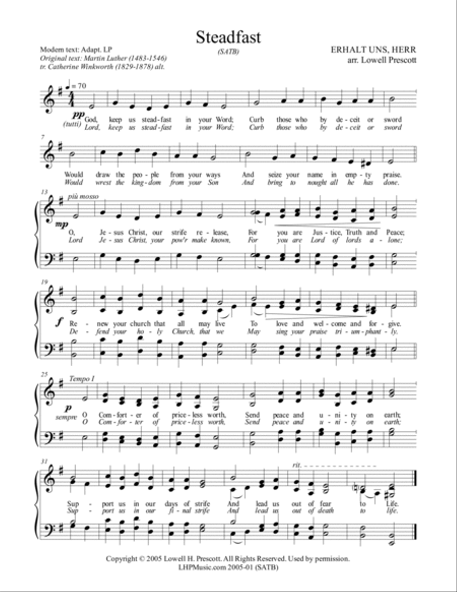 Steadfast (Lord, Keep Us Steadfast in your Word) 4-Part scores gallery preview page 2