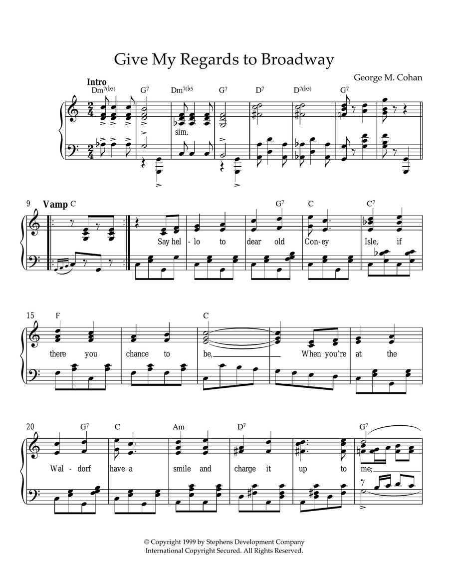 Give My Regards To Broadway Piano Solo scores gallery preview page 1