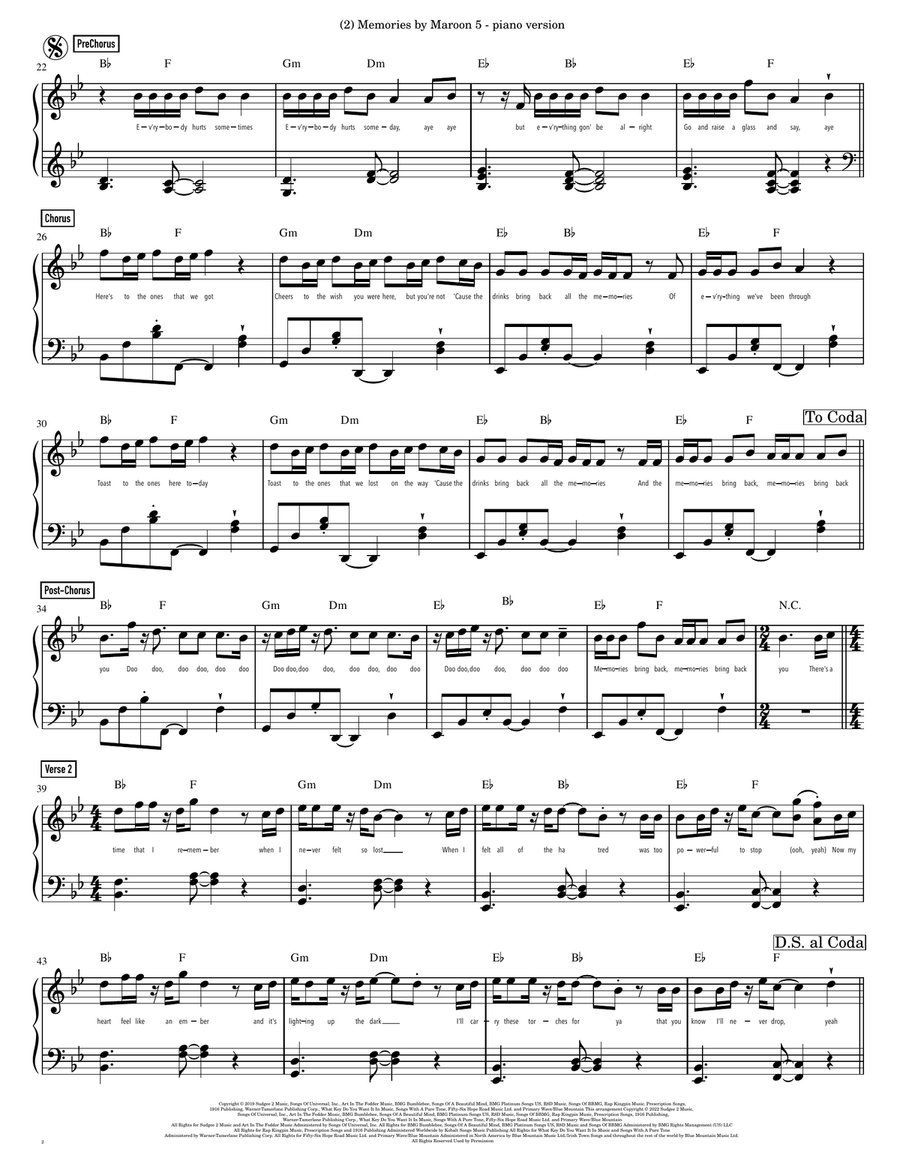 Memories Piano Solo scores gallery preview page 2