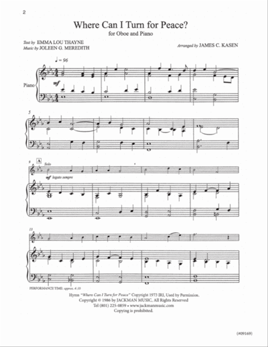 Where Can I Turn for Peace? - Oboe solo and piano Piano Accompaniment scores gallery preview page 2