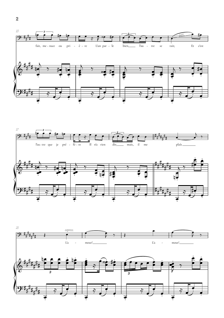 Bizet • Habanera from Carmen in C# minor [C#m] | bass voice sheet music with piano accompaniment Bass Voice scores gallery preview page 2