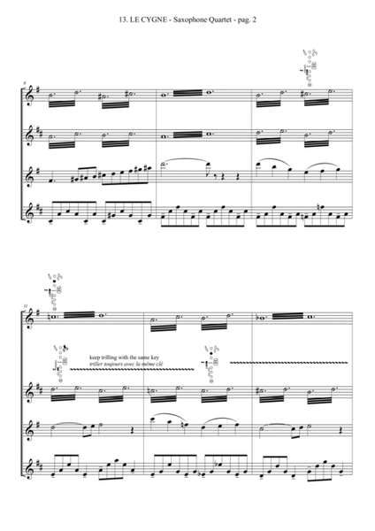 THE CARNIVAL OF THE ANIMALS for Saxophone Quartet - 13. Le Cygne (the Swan) Saxophone - Digital Sheet Music