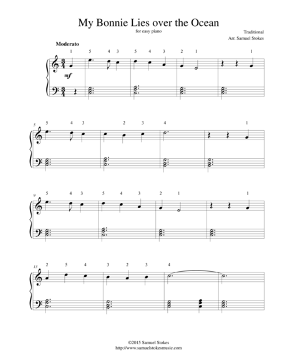 My Bonnie Lies over the Ocean - for easy piano Piano Method scores gallery preview page 1
