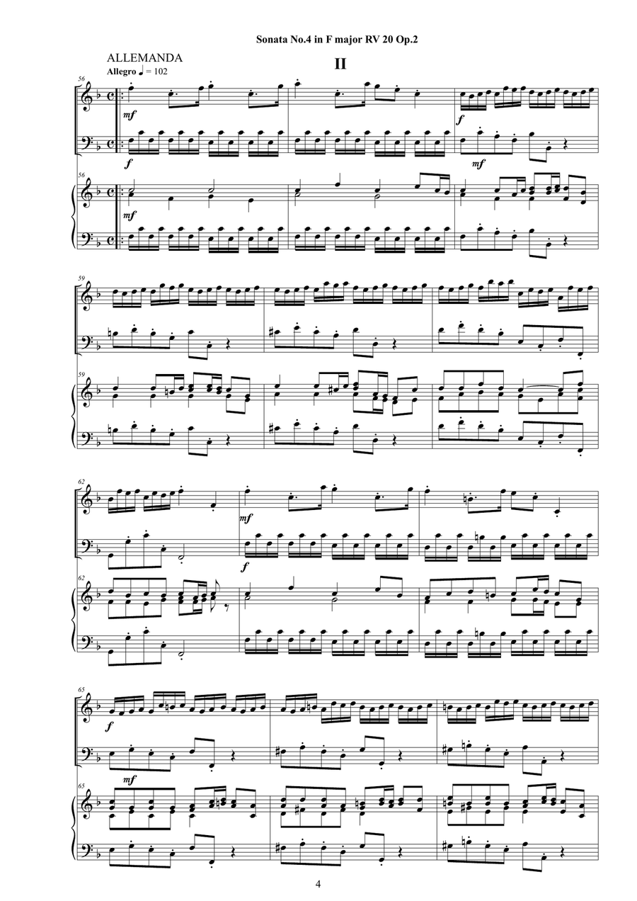 Vivaldi - Trio Sonata No.4 in F major RV 20 Op.2 for Violin, Cello and Cembalo (or Piano) Piano Trio scores gallery preview page 4