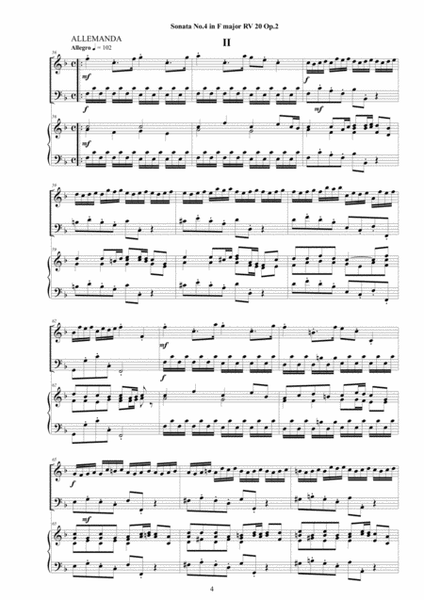 Vivaldi - Trio Sonata No.4 in F major RV 20 Op.2 for Violin, Cello and Cembalo (or Piano) image number null