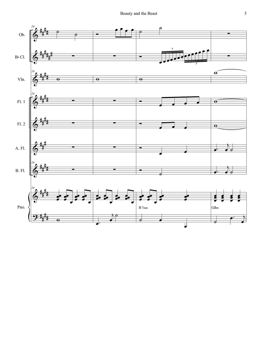 Beauty And The Beast Woodwind Quartet scores gallery preview page 5