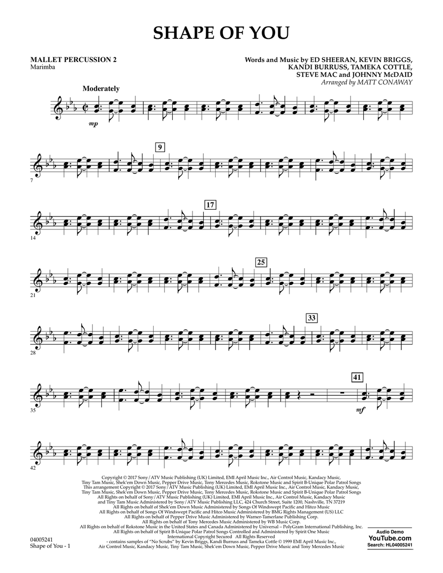 Shape of You - Mallet Percussion 2 Percussion scores gallery preview page 1