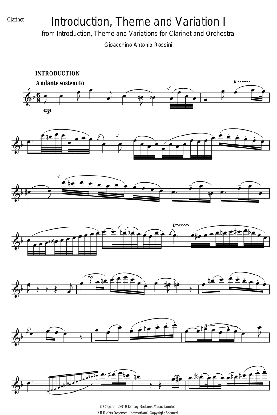 Introduction, Theme And Variations For Clarinet and Orchestra Clarinet Solo scores gallery preview page 1