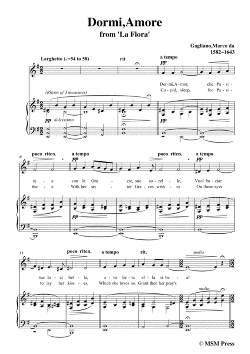 Gagliano-Dormi,Amore,from 'La Flora',in e minor,for Voice and Piano image number null