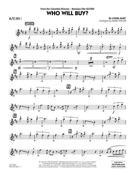 Who Will Buy? (from Oliver) (arr. Mark Taylor) - Alto Sax 1
