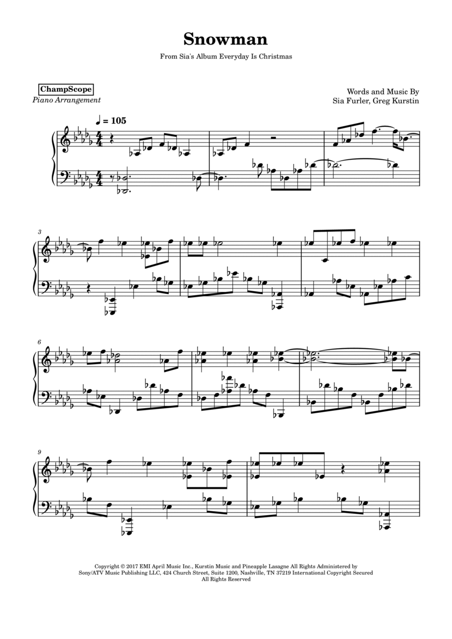 Snowman Piano Solo scores gallery preview page 1