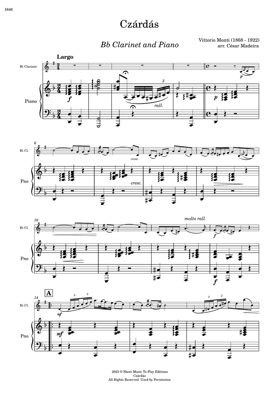 Czardas - Bb Clarinet and Piano (Full Score and Parts) B-Flat Clarinet scores gallery preview page 2
