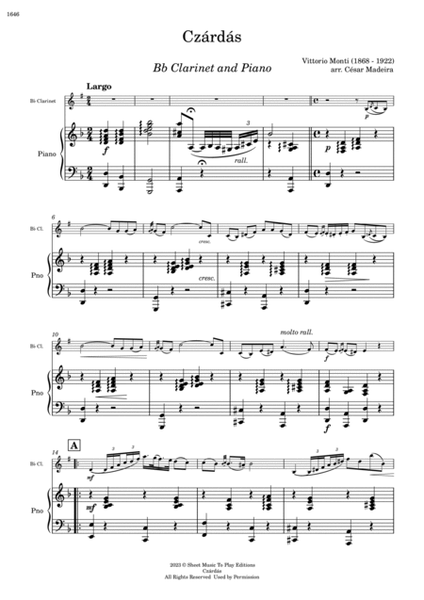 Czardas - Bb Clarinet and Piano (Full Score and Parts)