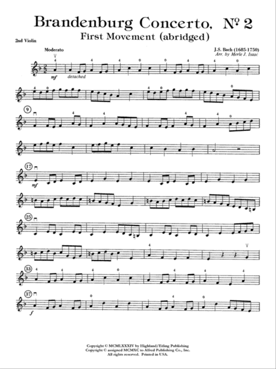 Brandenburg Concerto No. 2: 2nd Violin String Orchestra scores gallery preview page 1