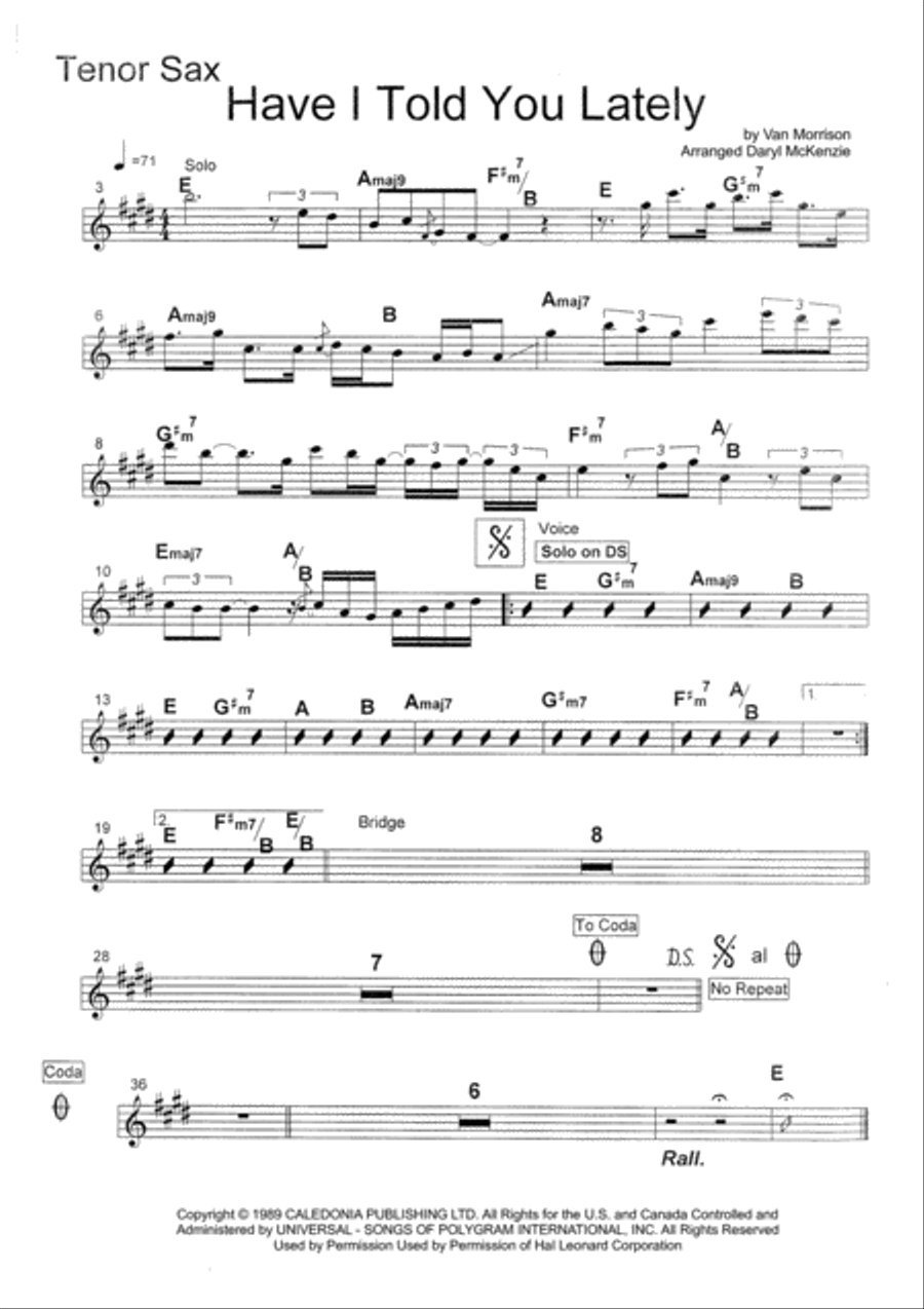 Have I Told You Lately Tenor Saxophone scores gallery preview page 1