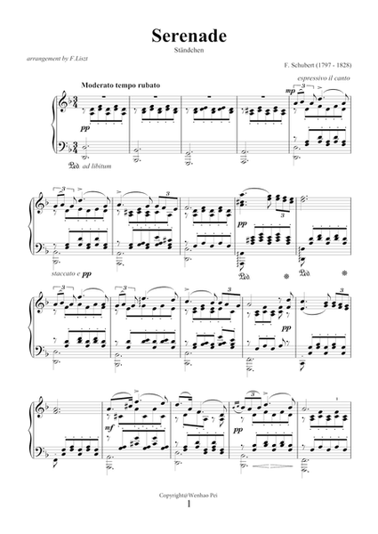 Serenade "Standchen" by Franz Schubert for piano solo