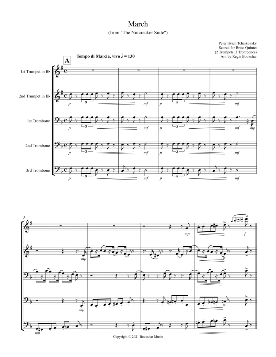 March (from "The Nutcracker Suite") (F) (Brass Quintet - 2 Trp, 3 Trb)