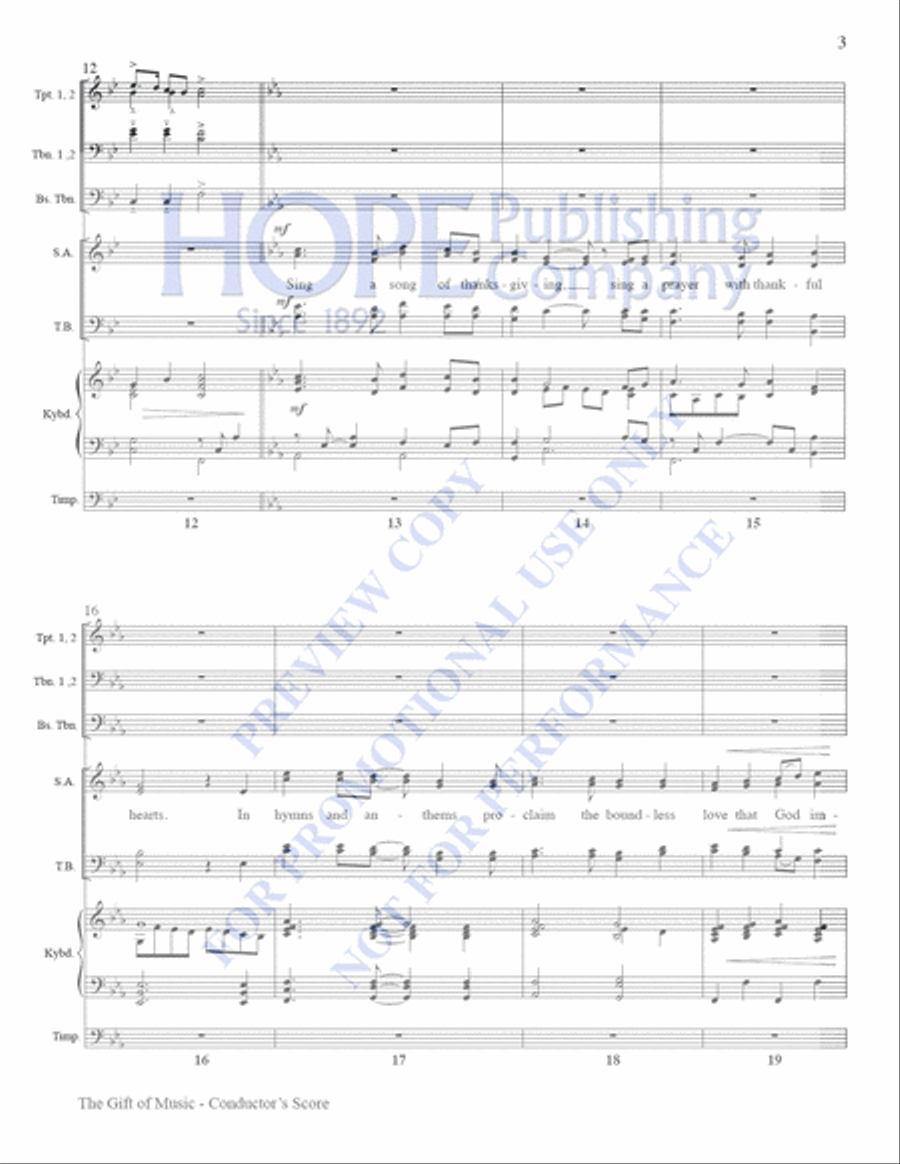 Gift of Music, The- Brass Parts: Conductor's Score: 2 B-flat Trumpets, 3 Trombon Choir scores gallery preview page 5