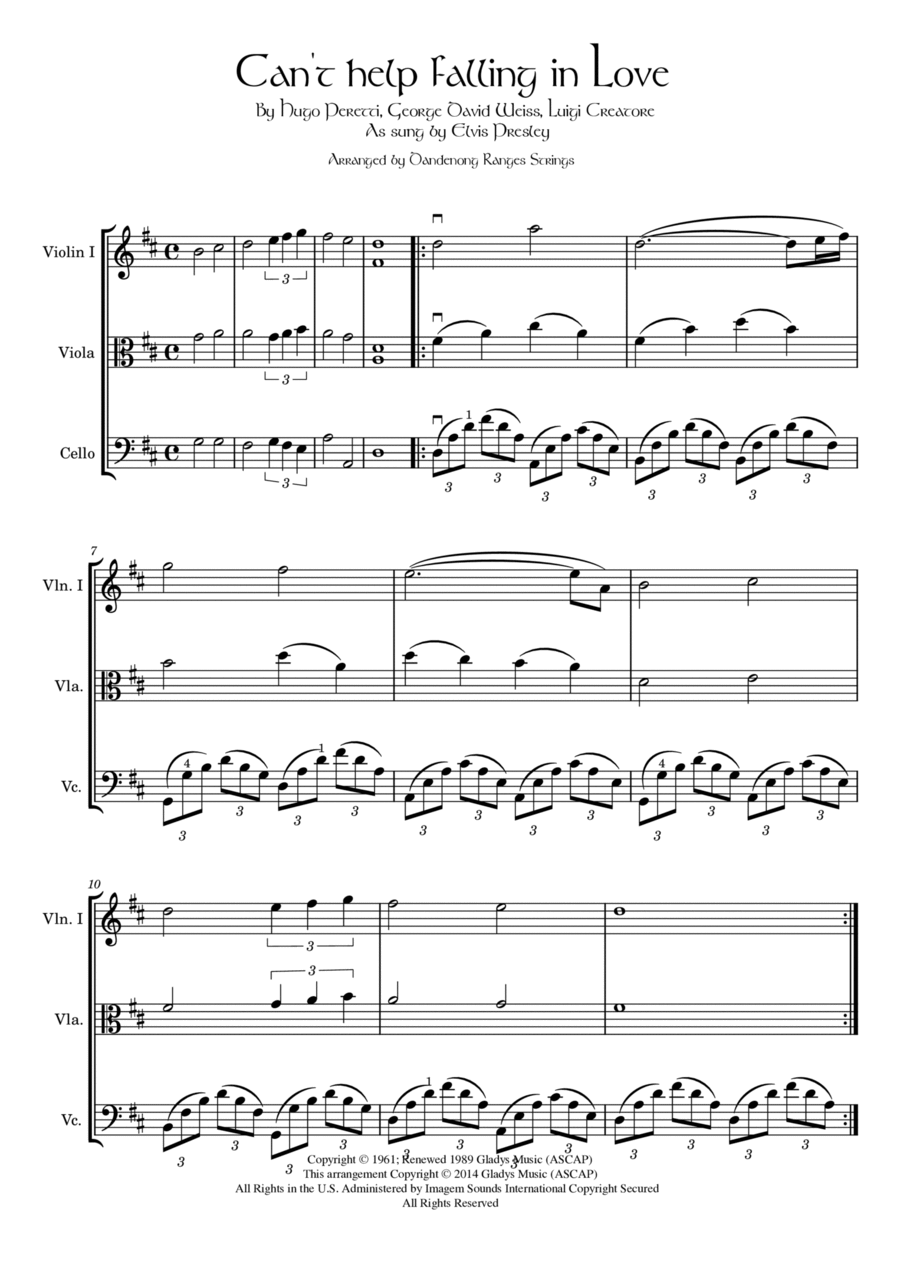 Can't Help Falling In Love String Trio scores gallery preview page 1