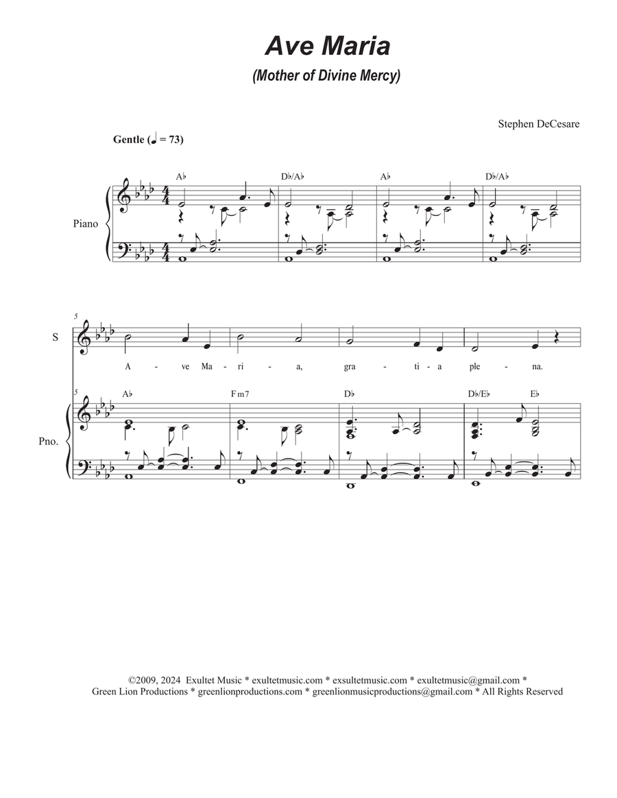 Ave Maria (Mother of Divine Mercy) (Vocal Trio - (SAB) 3-Part scores gallery preview page 1