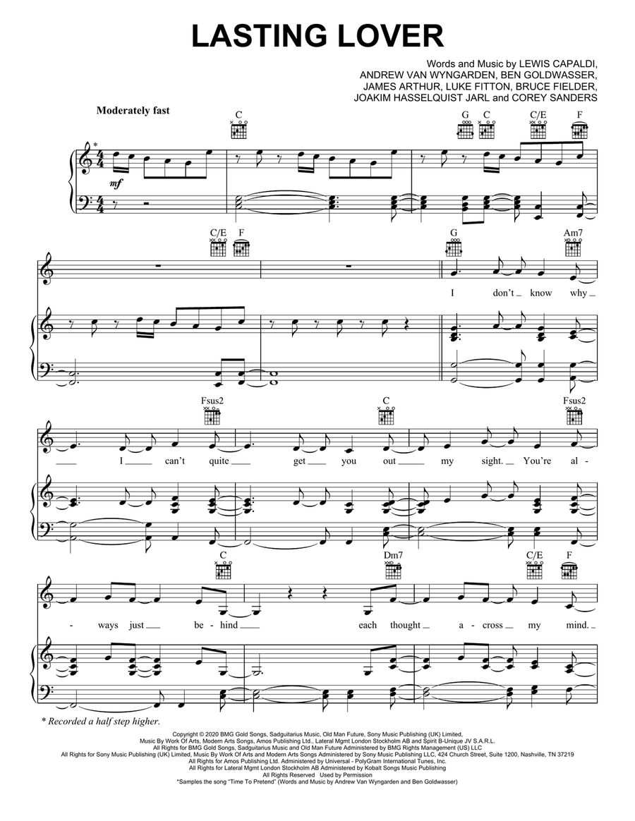 Lasting Lover Piano, Vocal, Guitar scores gallery preview page 1