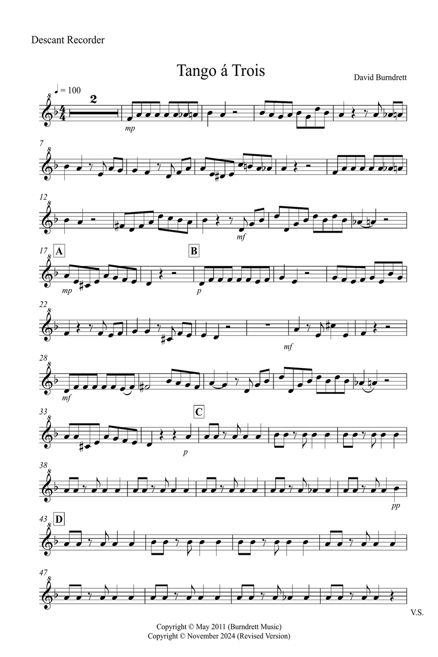 Tango a Trios for Descant Recorder, Violin and Cello Trio Small Ensemble scores gallery preview page 4