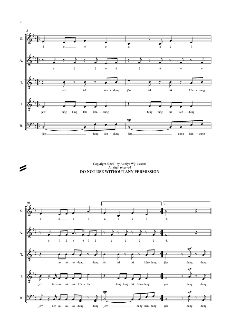 Umbul-Umbul Belambangan - Banyuwangi Folksong 4-Part scores gallery preview page 2