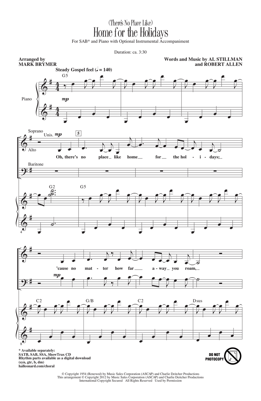 (There's No Place Like) Home For The Holidays 3-Part scores gallery preview page 1