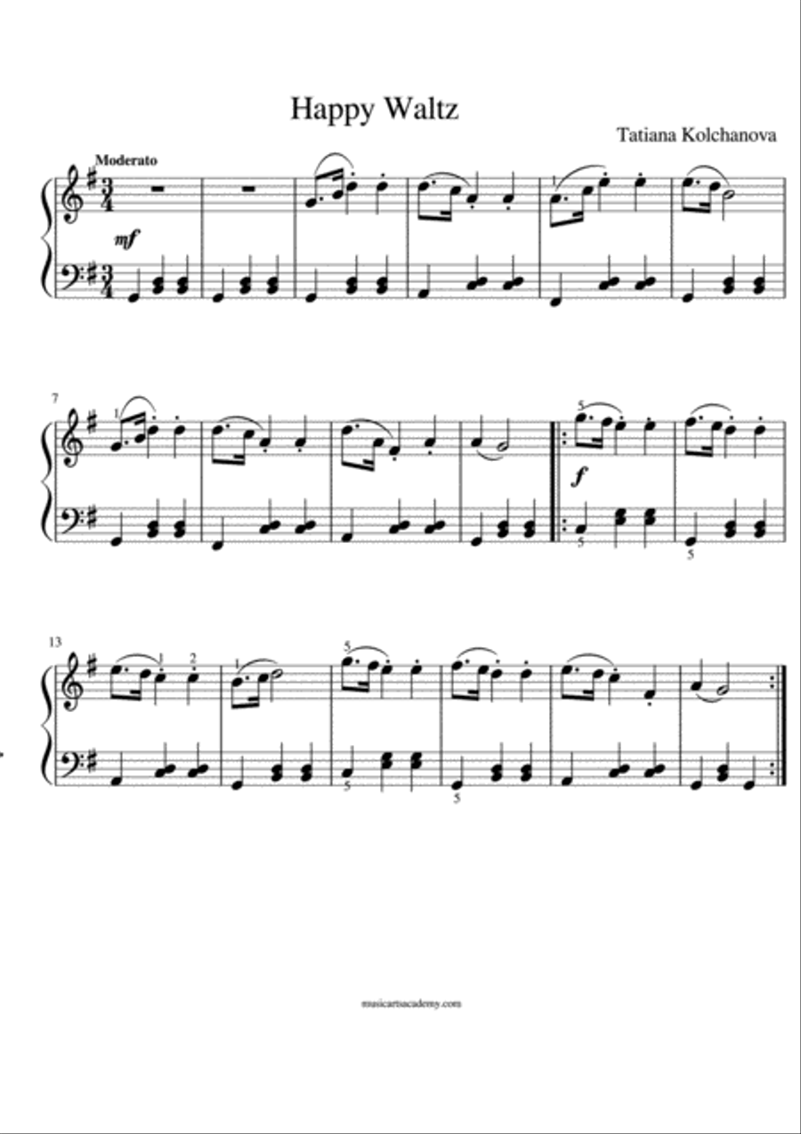 'Happy Waltz', composer Tatiana Kolchanova Easy Piano scores gallery preview page 1
