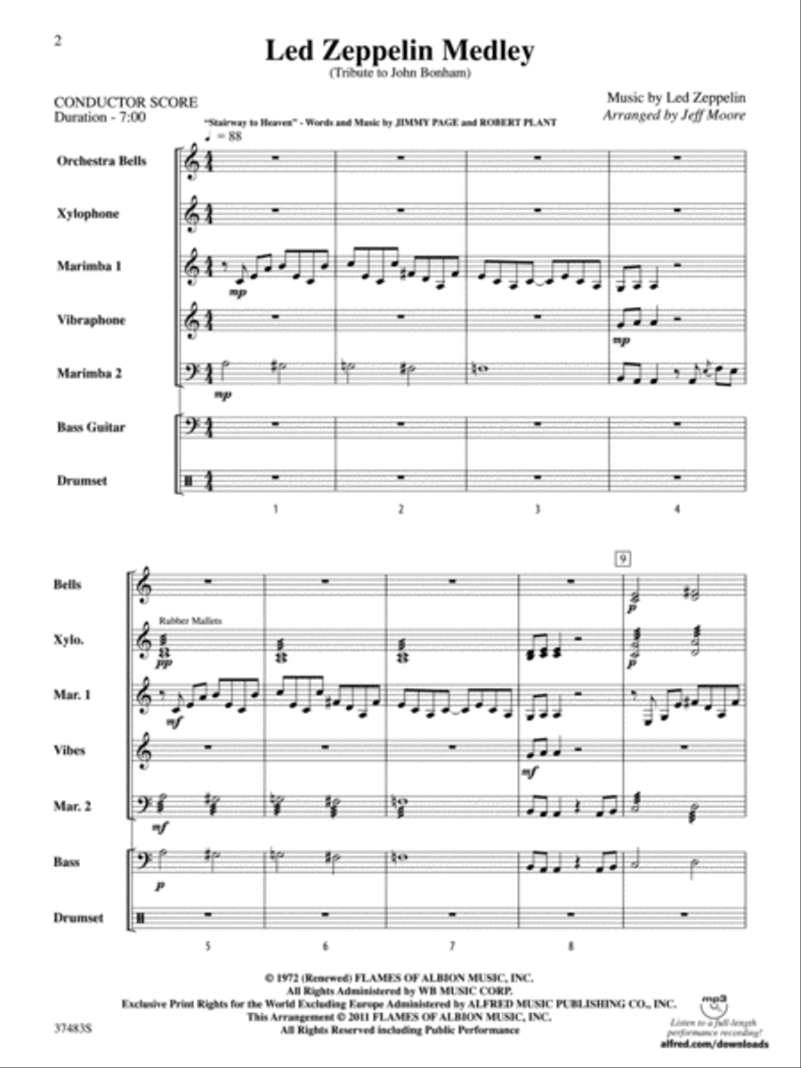 Led Zeppelin Medley Percussion Ensemble scores gallery preview page 3