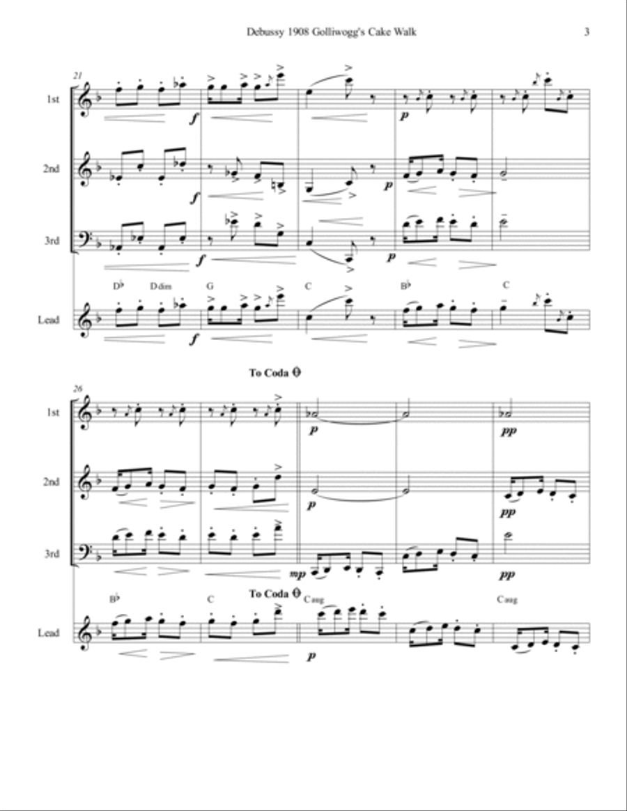 Debussy Golliwogs Cakewalk For Mixed Trio Small Ensemble scores gallery preview page 3