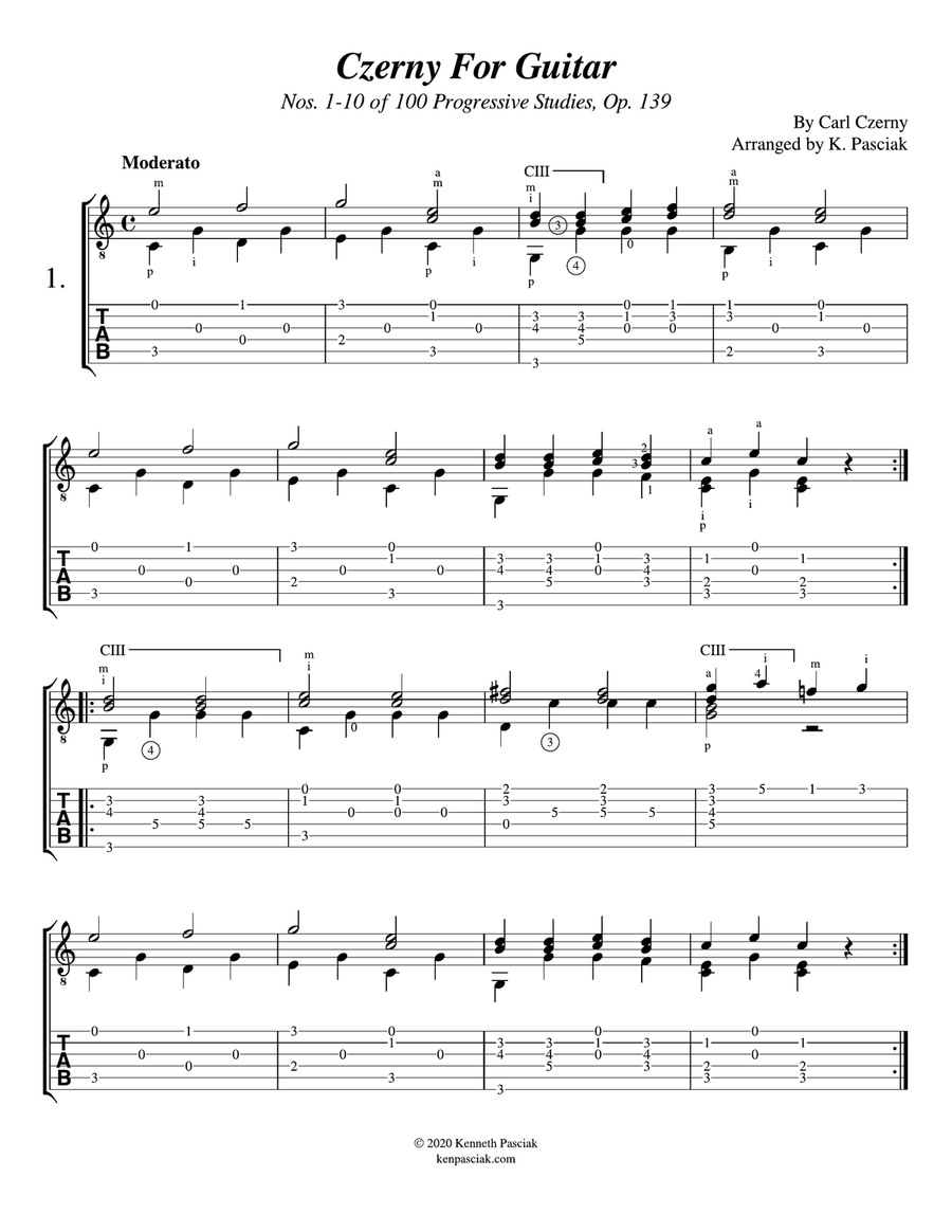 Czerny for Guitar, Opus 139, Nos. 1-10