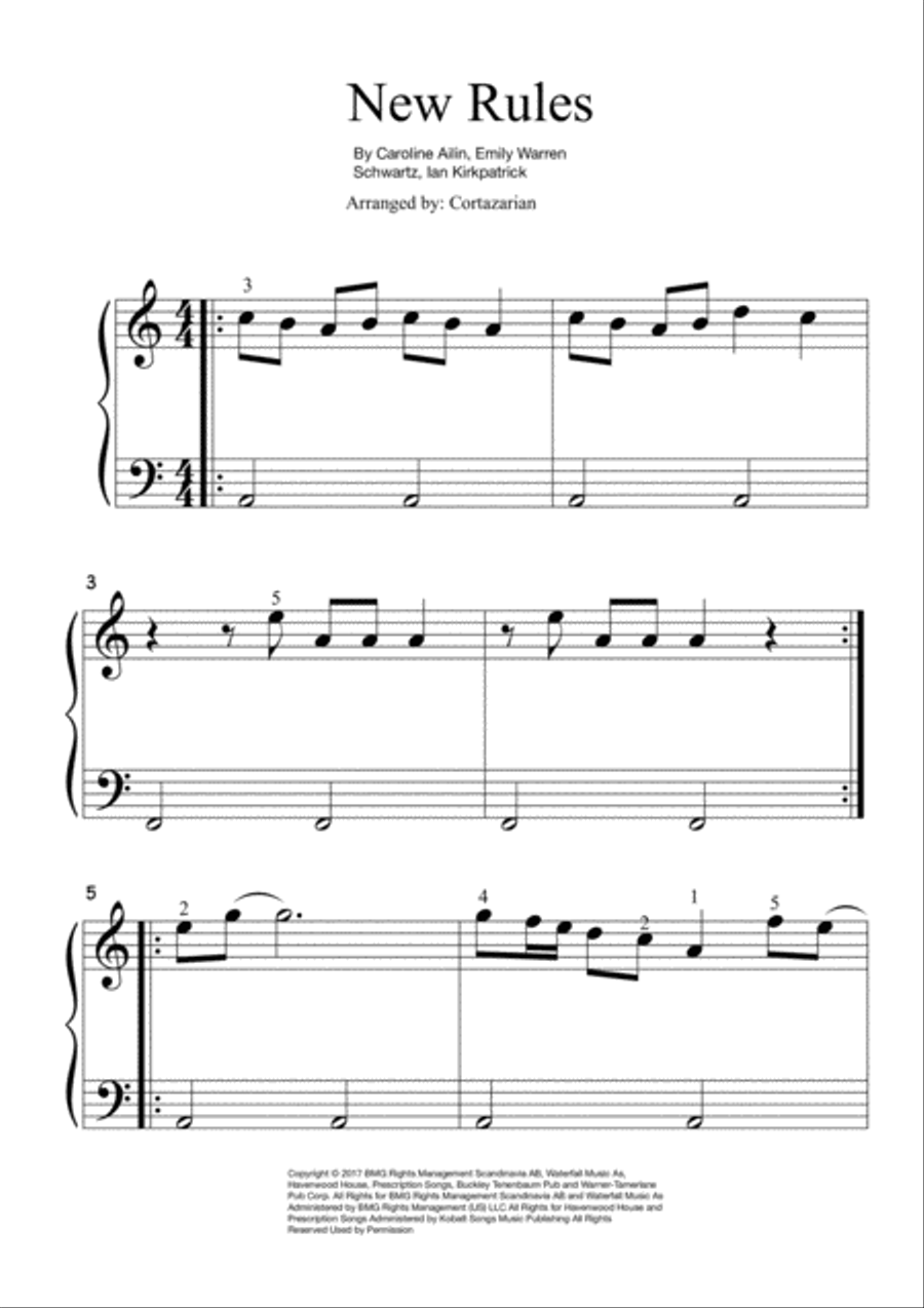 New Rules Easy Piano scores gallery preview page 1