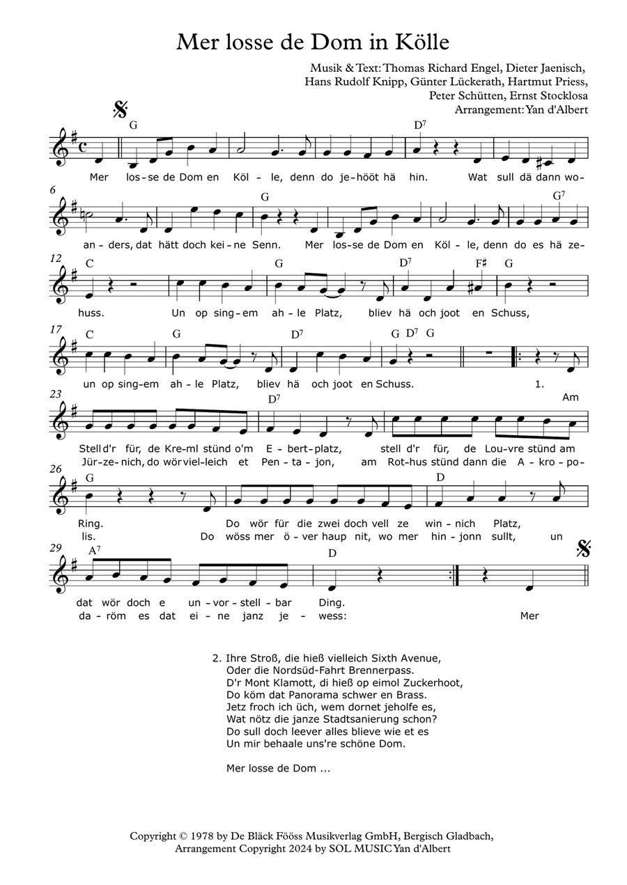 Mer losse de Dom in Kölle (Arr.: Yan d'Albert) Acoustic Guitar scores gallery preview page 1