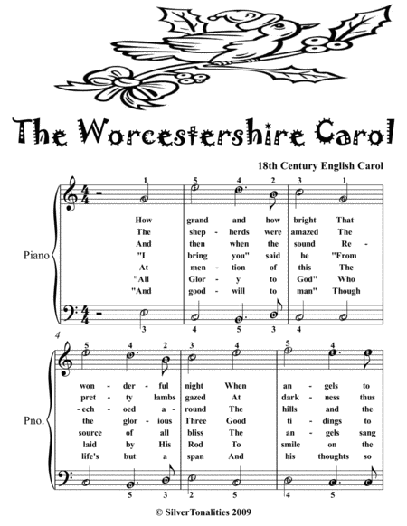 Worcestershire Carol Easy Piano sheet Music 2nd Edition