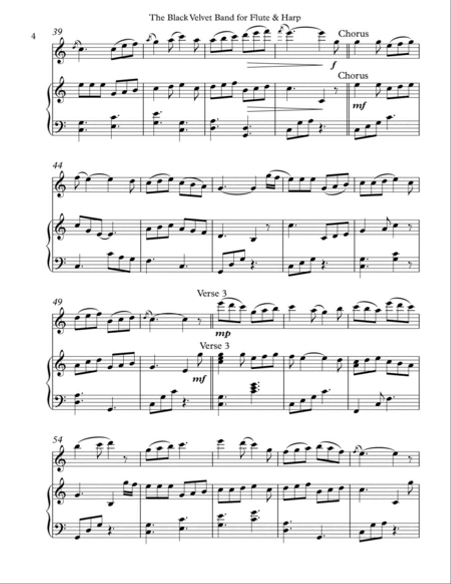 The Black Velvet Band, Duet for Flute & Harp Flute scores gallery preview page 4