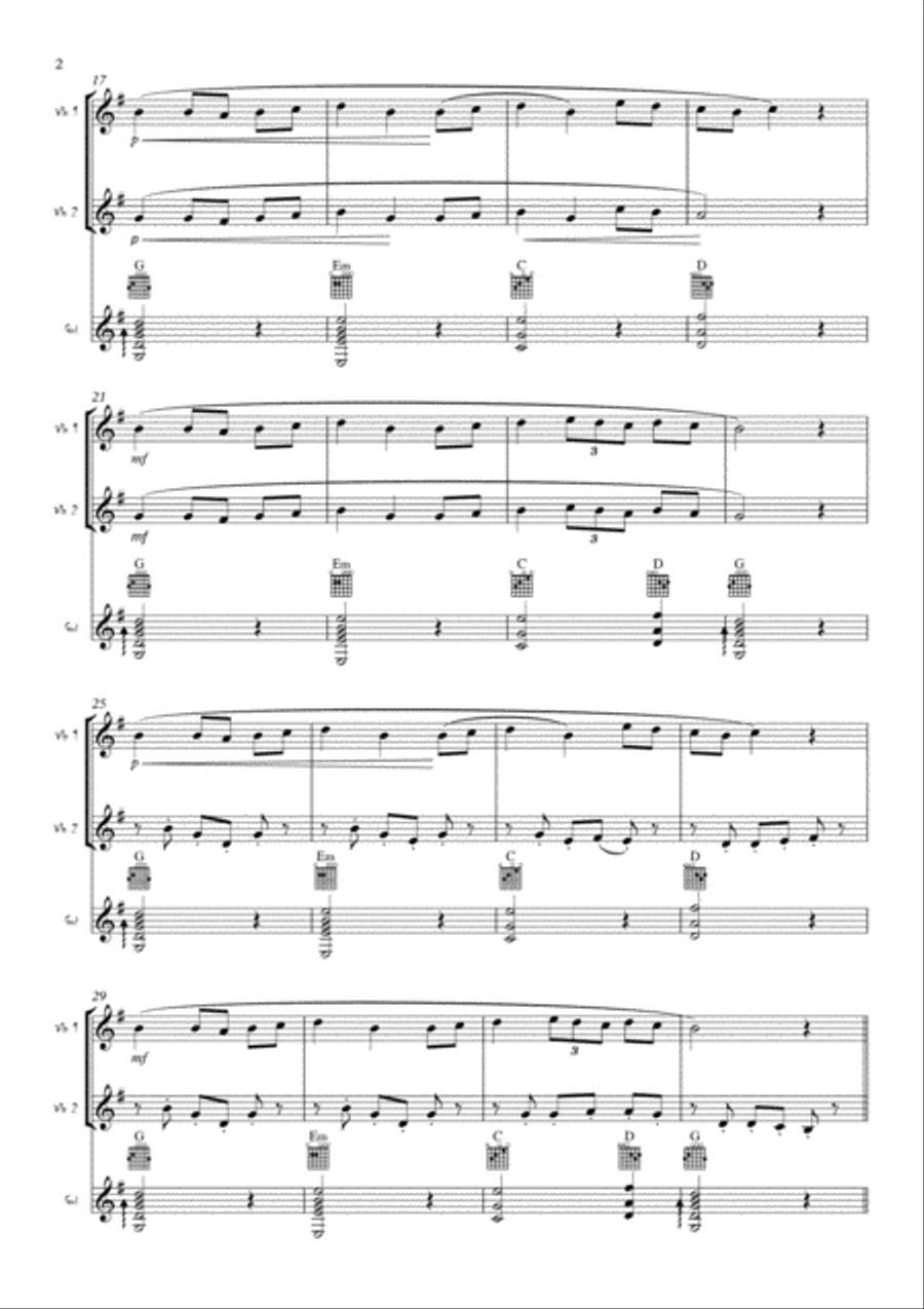 Mazurka-Folk dance for 2 Violins and Guitar (Easy and short) String Duet scores gallery preview page 1