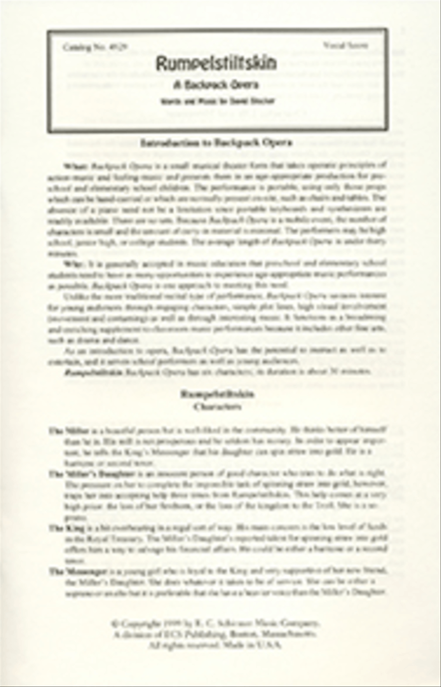 Rumpelstiltskin (from A Backpack Opera) Choir scores gallery preview page 1