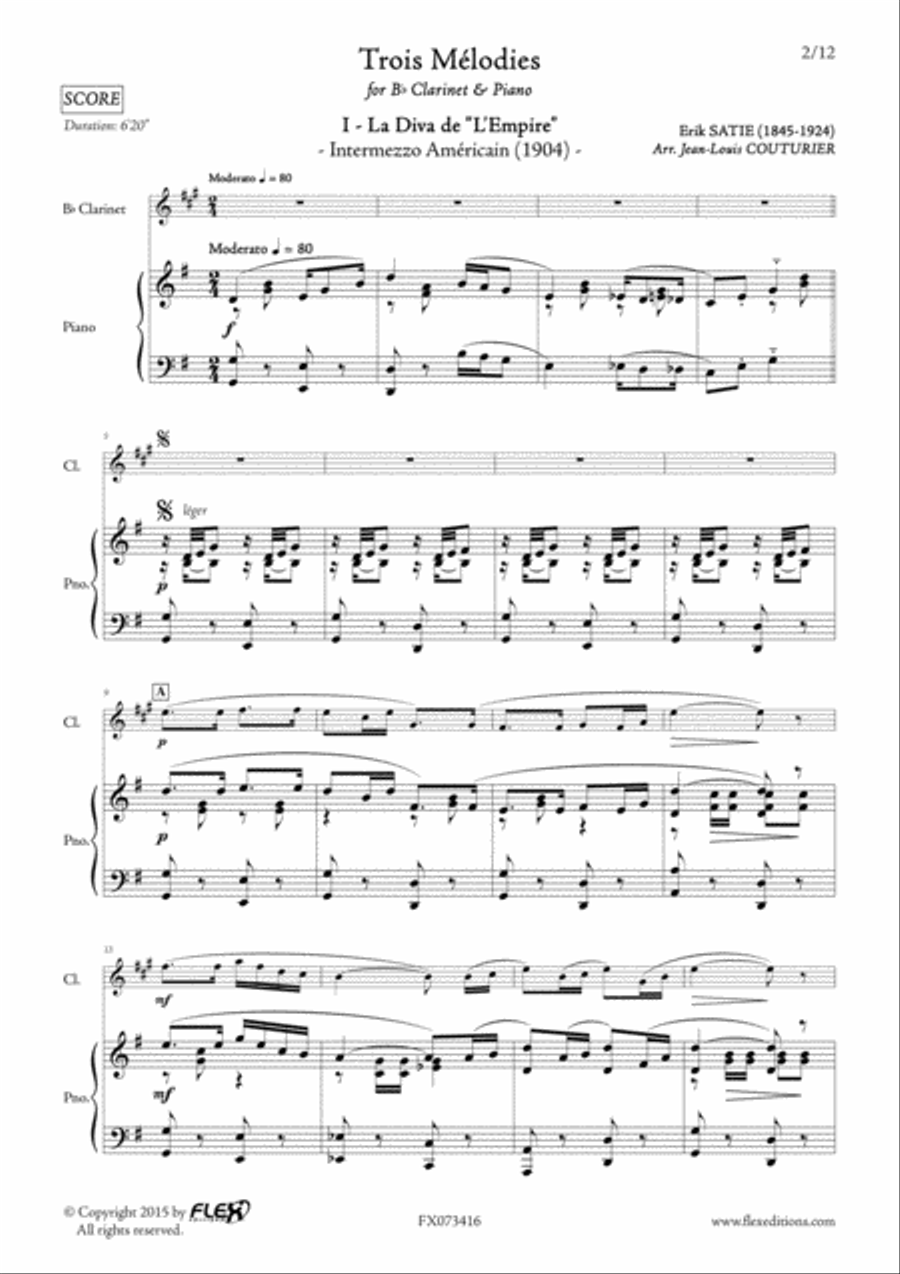 Three Melodies B-Flat Clarinet scores gallery preview page 2
