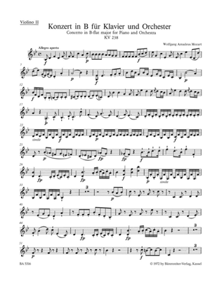Concerto for Piano and Orchestra, No. 6 B flat major, KV 238