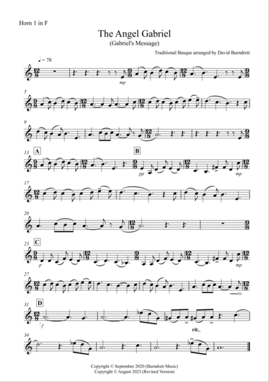 The Angel Gabriel for Horn Quartet French Horn Quartet scores gallery preview page 4