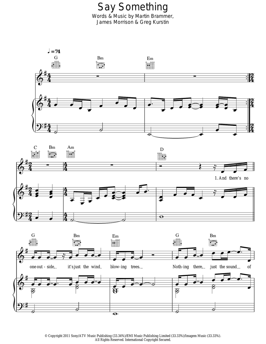 Say Something Now Piano, Vocal, Guitar scores gallery preview page 1