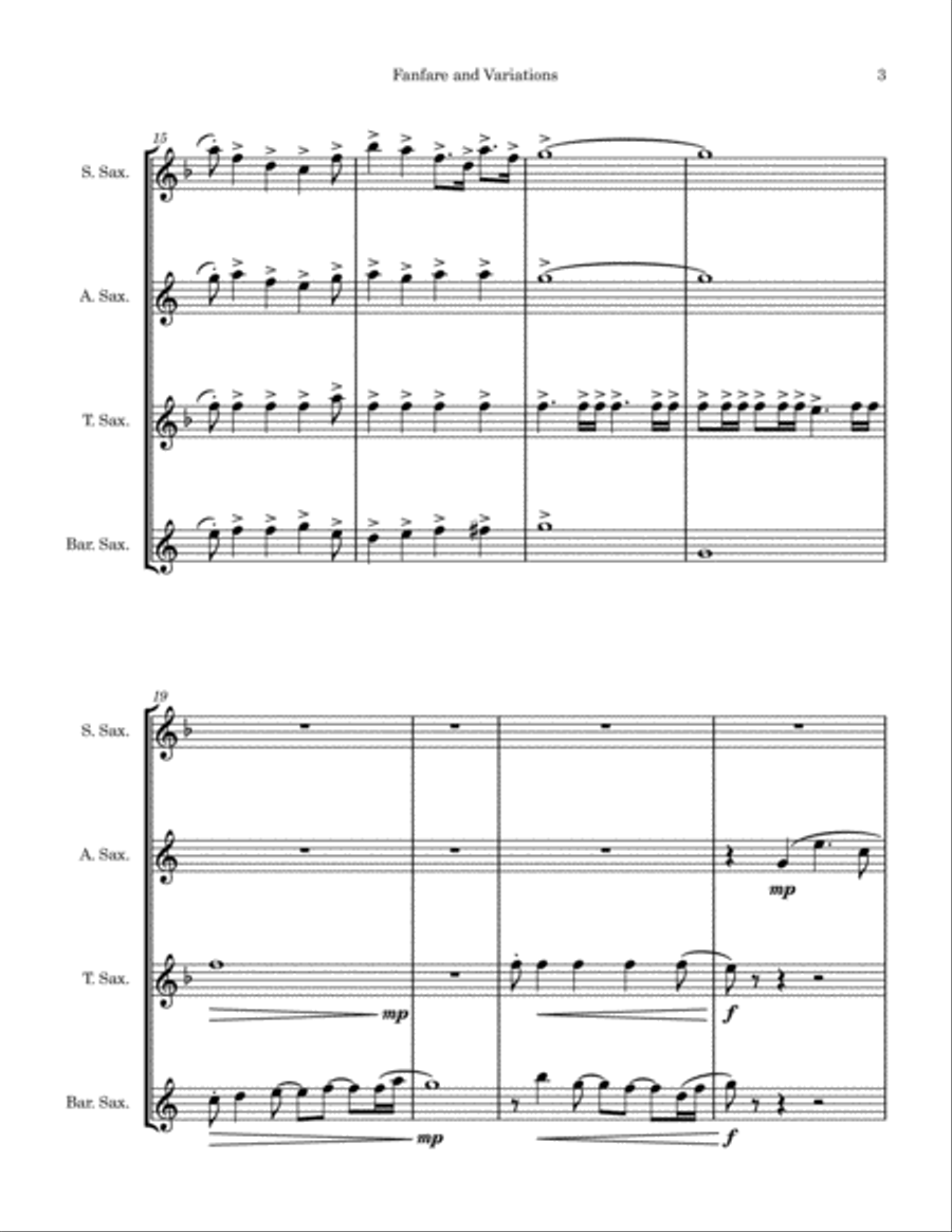 Fanfare and Variations (Sax Quartet) Saxophone Quartet scores gallery preview page 3
