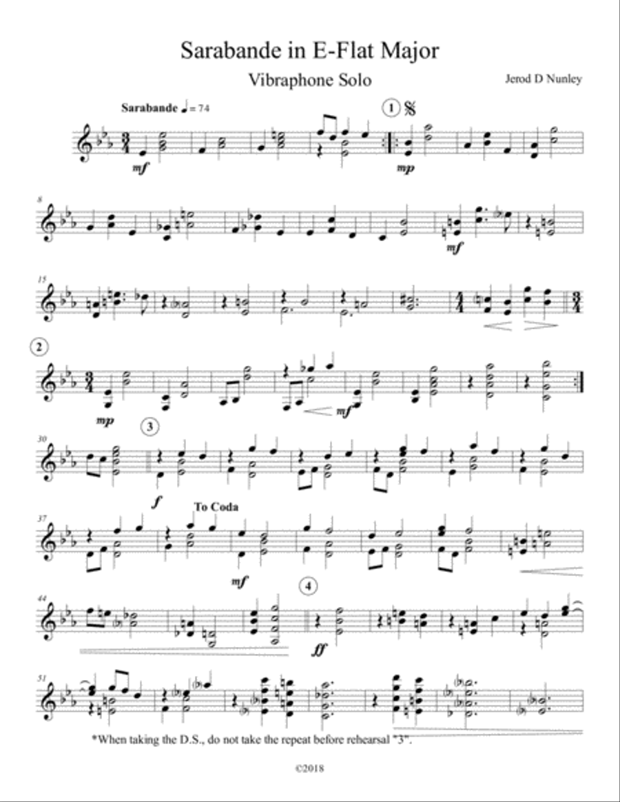 Sarabande in E-Flat Major Vibraphone scores gallery preview page 1